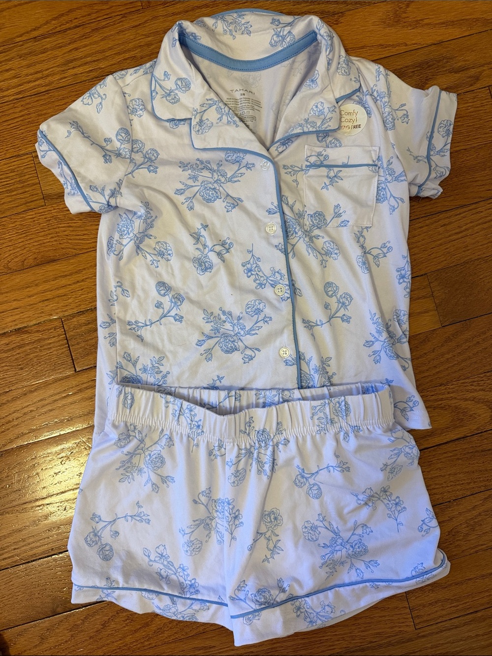 Tahari White and Light Blue Floral Short Pajama Set - Girls